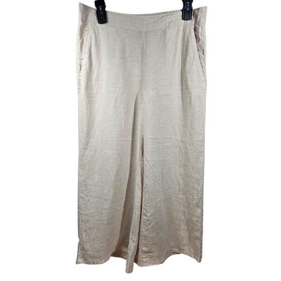 Tahari 100% Beige Linen Cropped Elastic Waist Pull-On Lagenlook Pants Size M - Picture 1 of 11